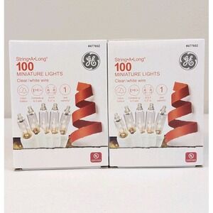 2X GE String A Long 100 Count Clear Mini Light Set White Wire Indoor/Outdoor NIB